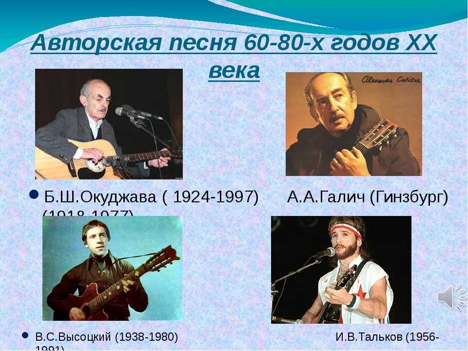 Примеры авторской песни. Б. Ш. Окуджава, а. Галич, в. с. Высоцкий.. Авторская песня. Представители бардов. Авторские песни.